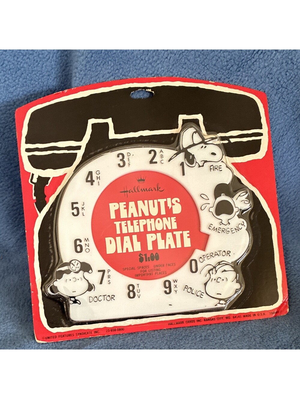 Hallmark Peanuts Telephone Dial Plate Snoopy Lucy Red Black White